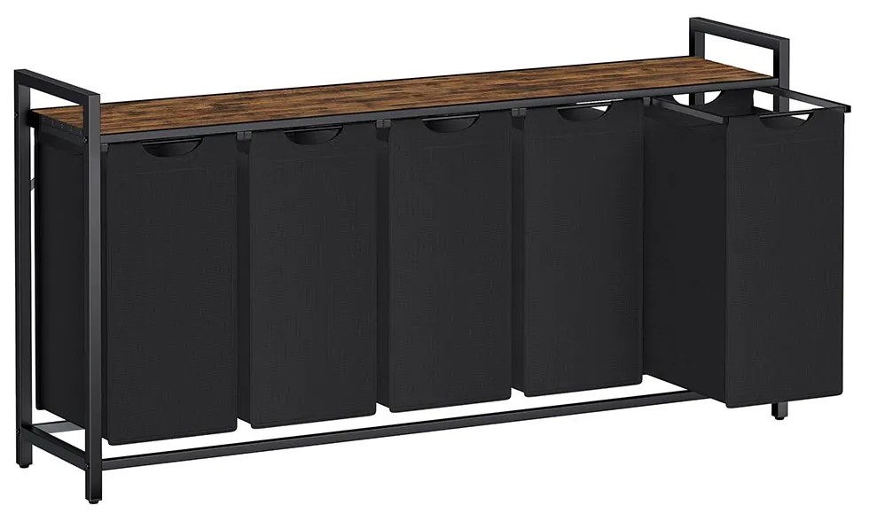 Cesto para roupa suja com prateleira em tecido Oxford 143,5 x 33 x 72 cm Preto + Castanho vintage