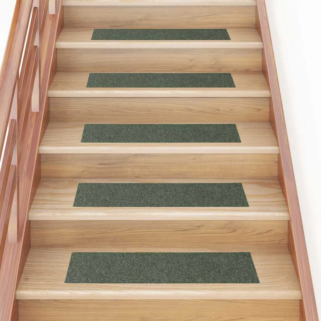 vidaXL Tapetes de escada adesivos 30 pcs 76x20 cm retangular verde