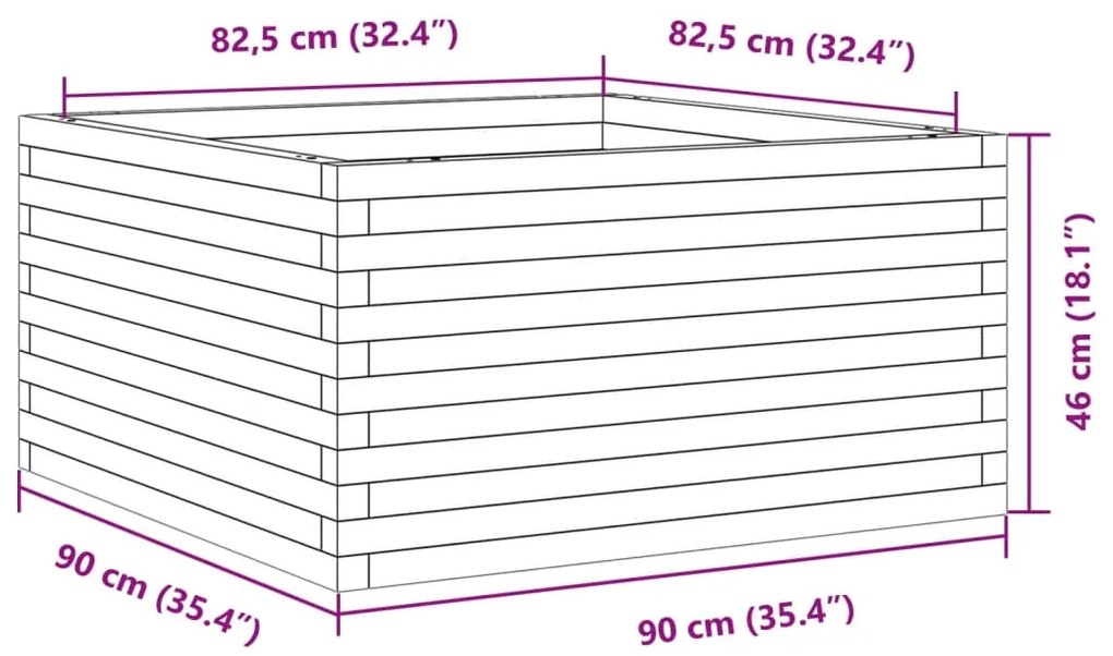 Vaso/floreira de jardim 90x90x46 cm pinho maciço castanho-mel
