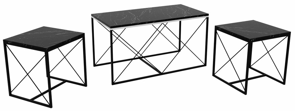 Conjunto de Mesas de Centro Defne – Preto – 100x52x50 cm / 45x52x45 cm
