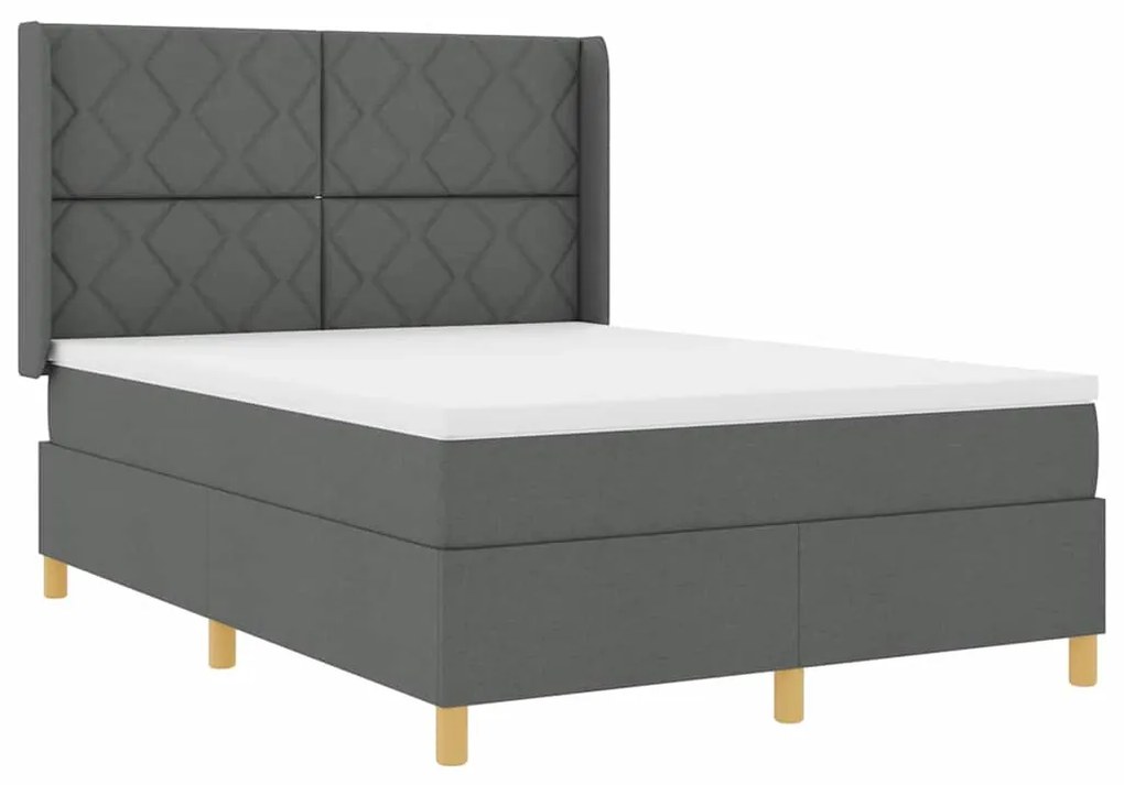 Cama Box com Colchão &amp; LED Cinza Escuro 140x200 cm Tecido