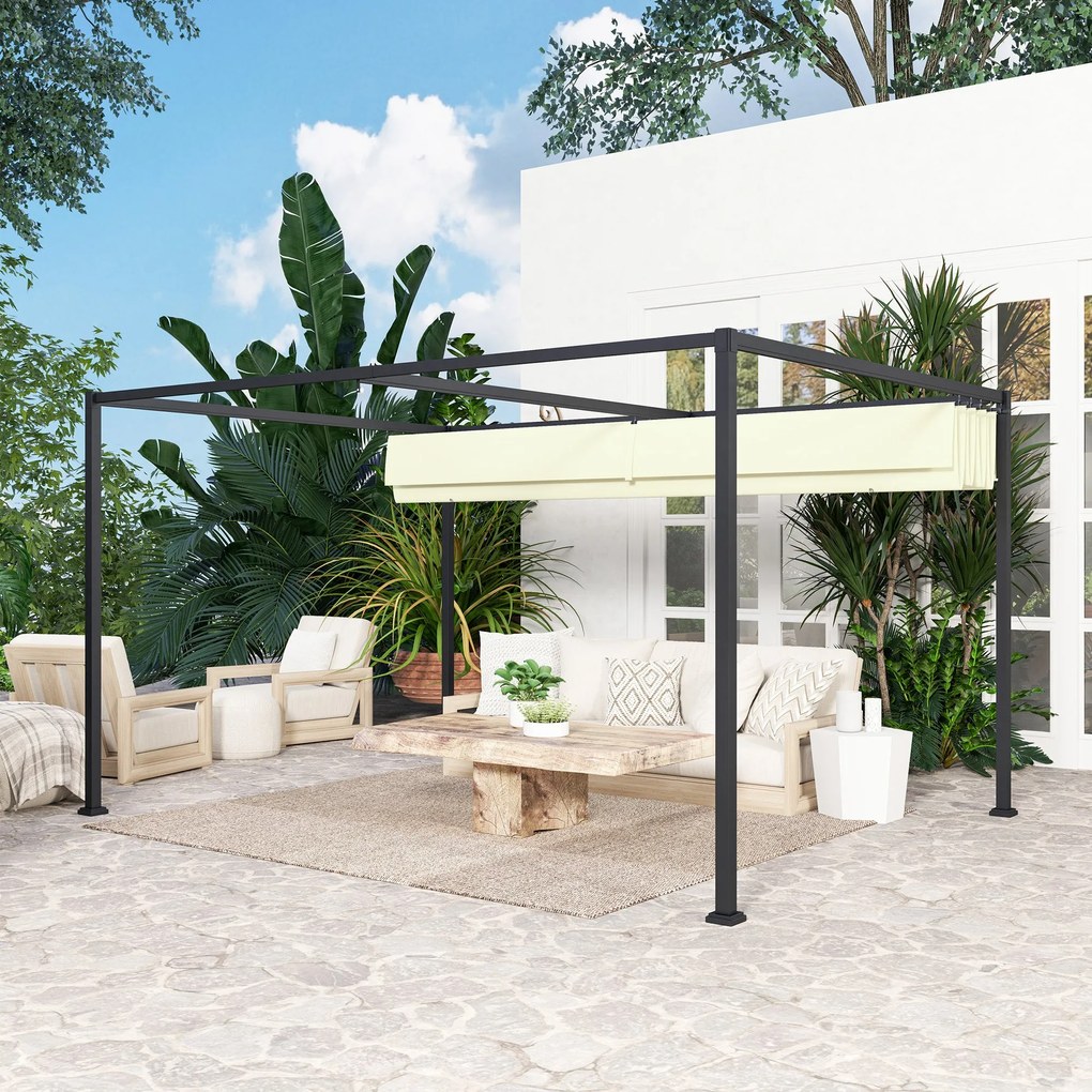 Outsunny Pérgola 400x300x222 cm Pérgola de Jardim com Teto Retrátil de