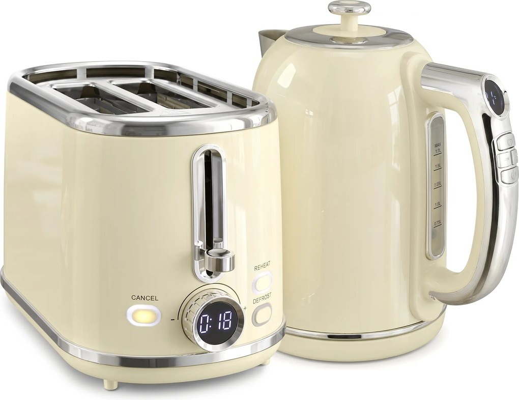 HOMCOM Conjunto de chaleira e torradeira com ecrã LED, chaleira de 1,7 L com função manter quente por 3 h, Creme | Aosom Portugal