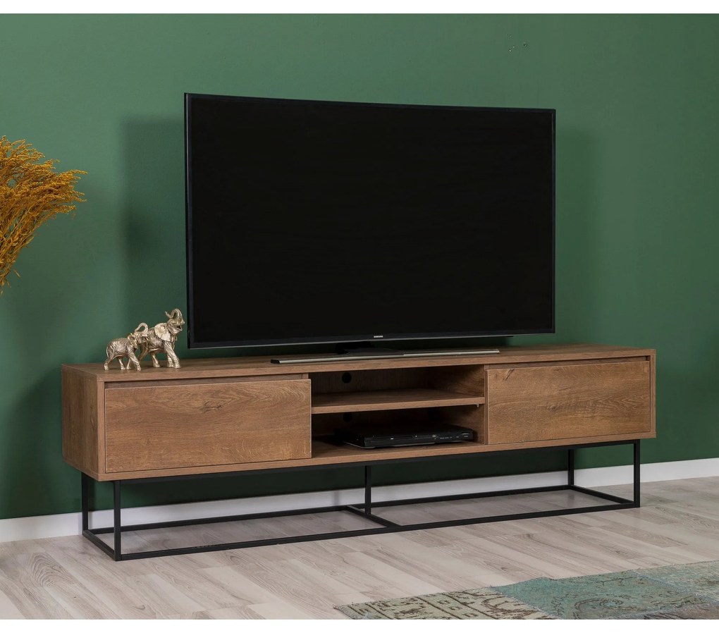 Conjunto de Mobiliário de Sala Laxus – Nogueira/Preto – TV: 180x50x40