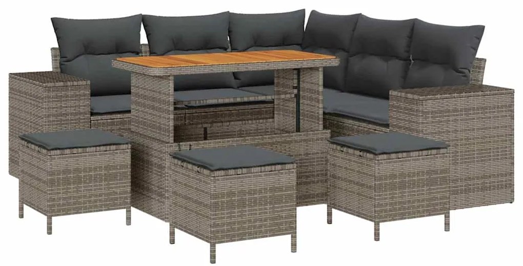 Conjunto de Sofá de Jardim de 9 Peças com Almofadas Cinza Rattan PE Ac