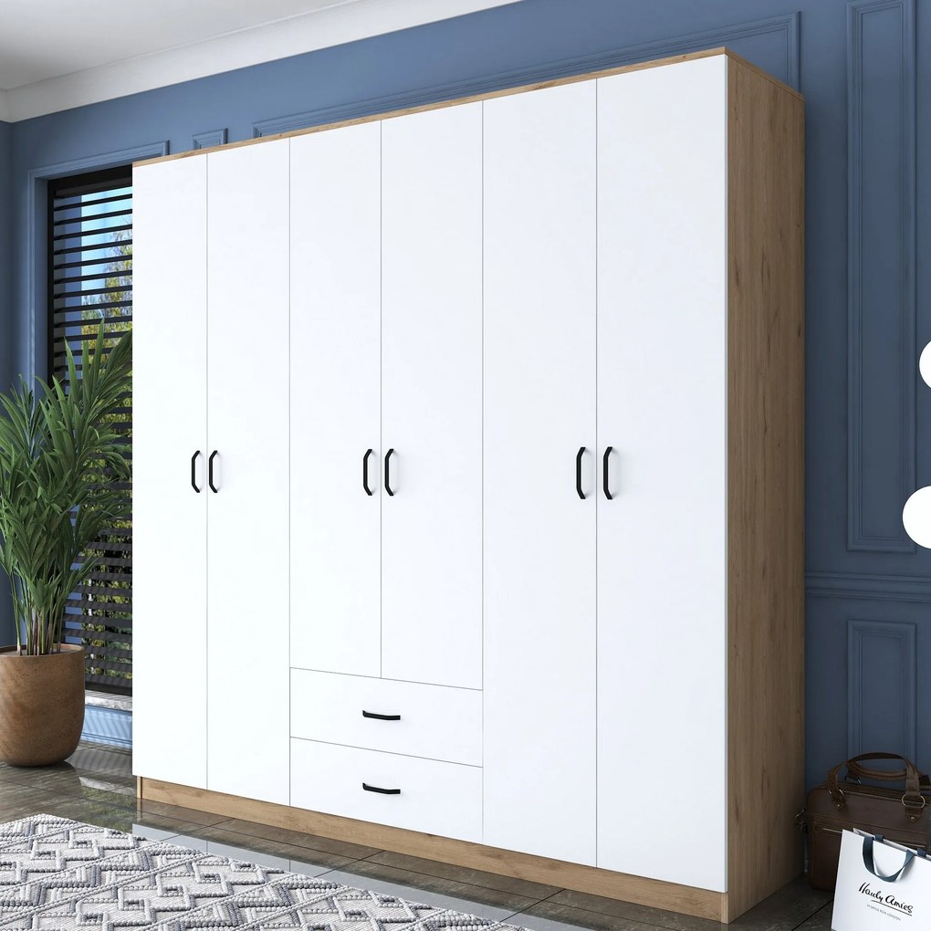 Guarda-roupa BA111 – Nogueira e Branco – 210 cm x 210 cm x 51,5 cm