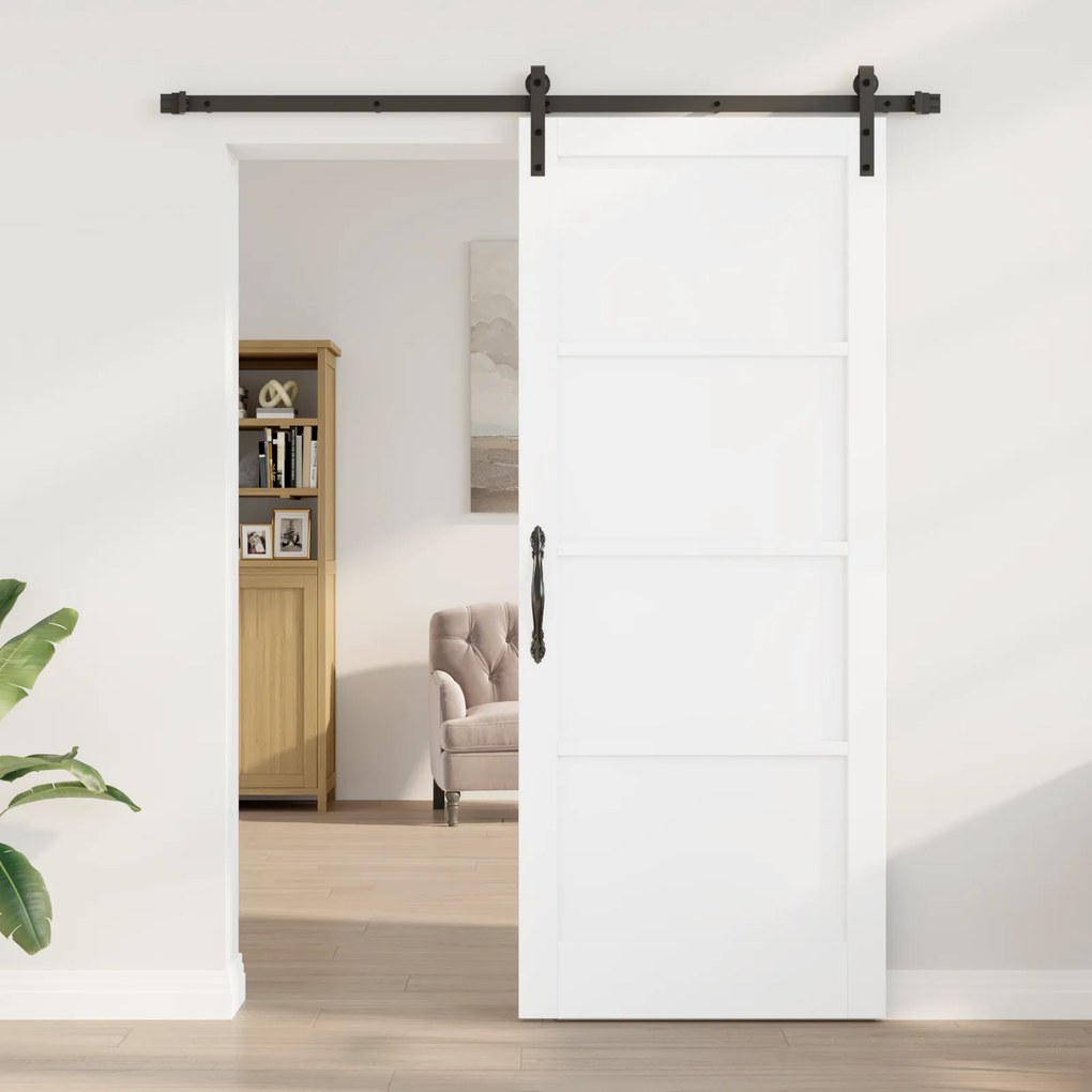 Porta Deslizante vidaXL com Conjunto de Ferragens Branca 86x211 cm Mad