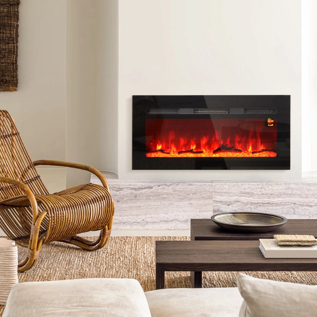 Lareira Elétrica 1800W com Efeito de Chama em LED 3 Cores e 5 Níveis de Luminosidade 91,4x15,8x45 cm