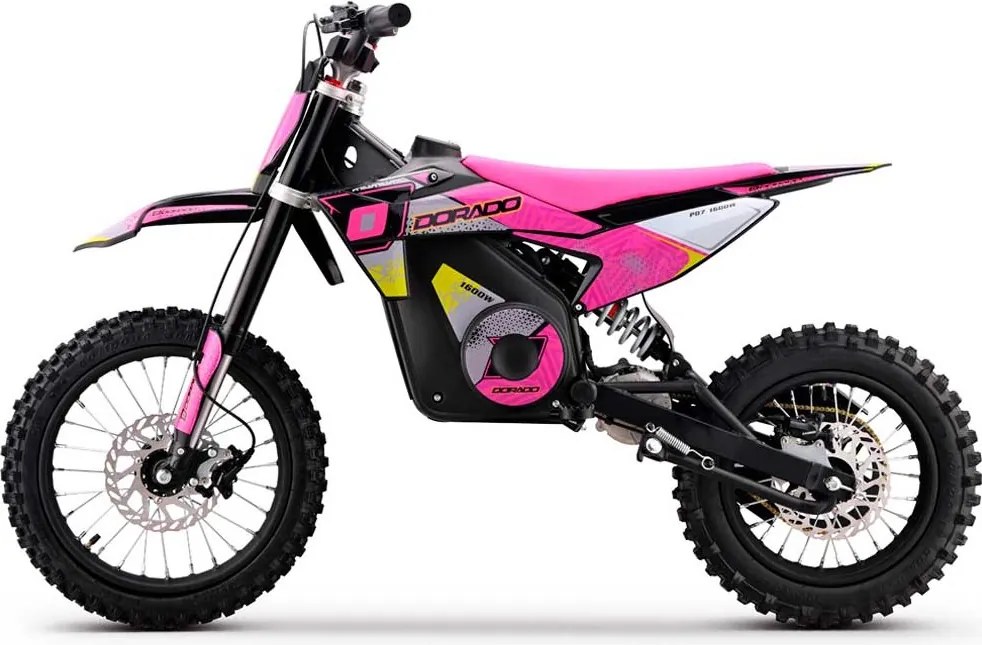 Mini moto elétrica para crianças velocidade até 38 km/h aprox. C/Limitador 1600W DORADO PD7 14/12" Rosa