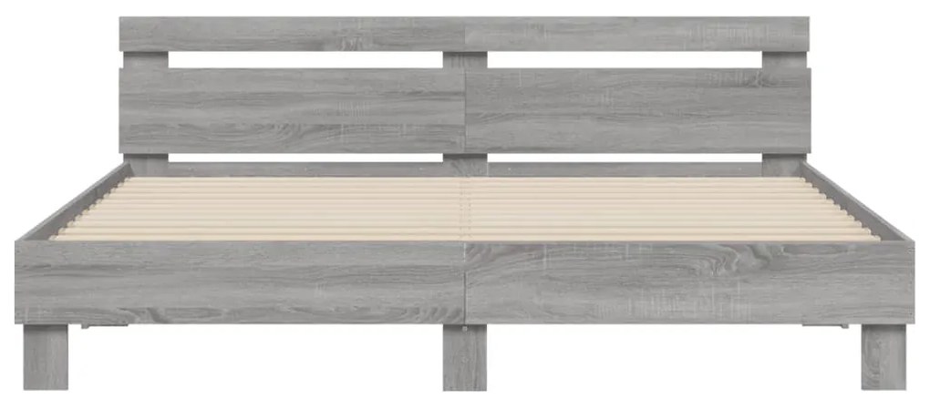 Estrutura cama c/ cabeceira/luzes LED 160x200cm cinzento sonoma