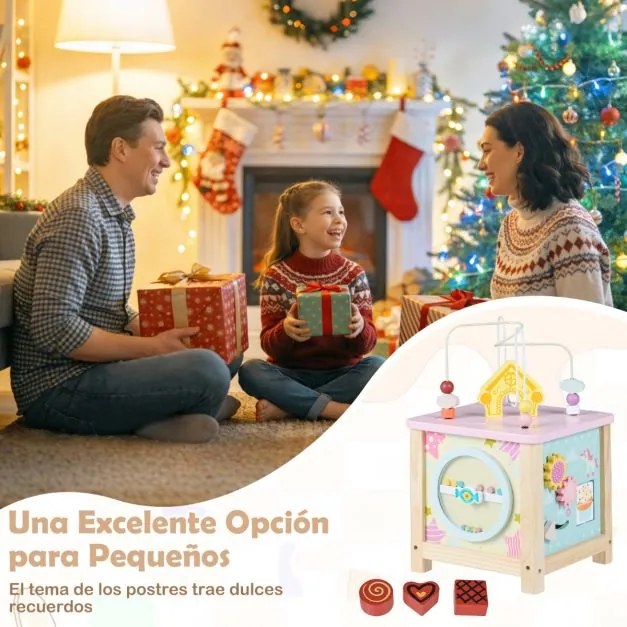 Cubo de atividades de madeira Montessori Brinquedos sensoriais educativos para bebés a partir dos 18 meses