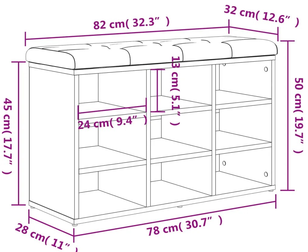 Banco sapateira 82x32x50 cm derivados madeira cinzento sonoma