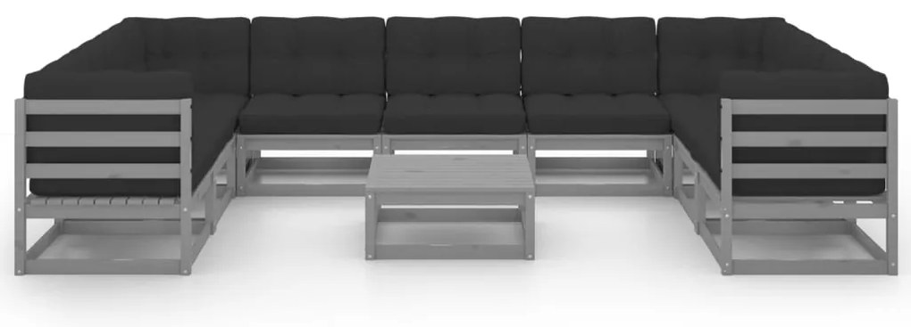 10pcs conjunto lounge de jardim + almofadões pinho maciço cinza