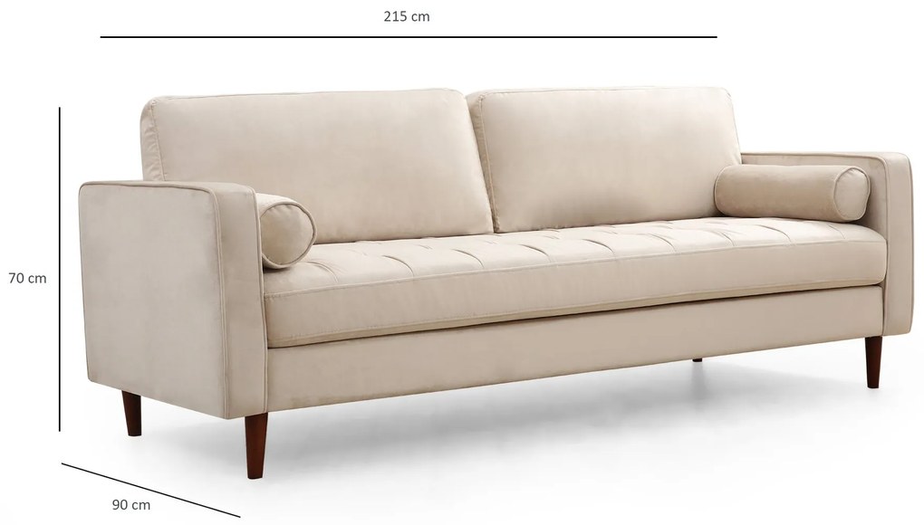 Sofá de 3 Lugares Rome – Bege – 215 x 90 x 70 cm