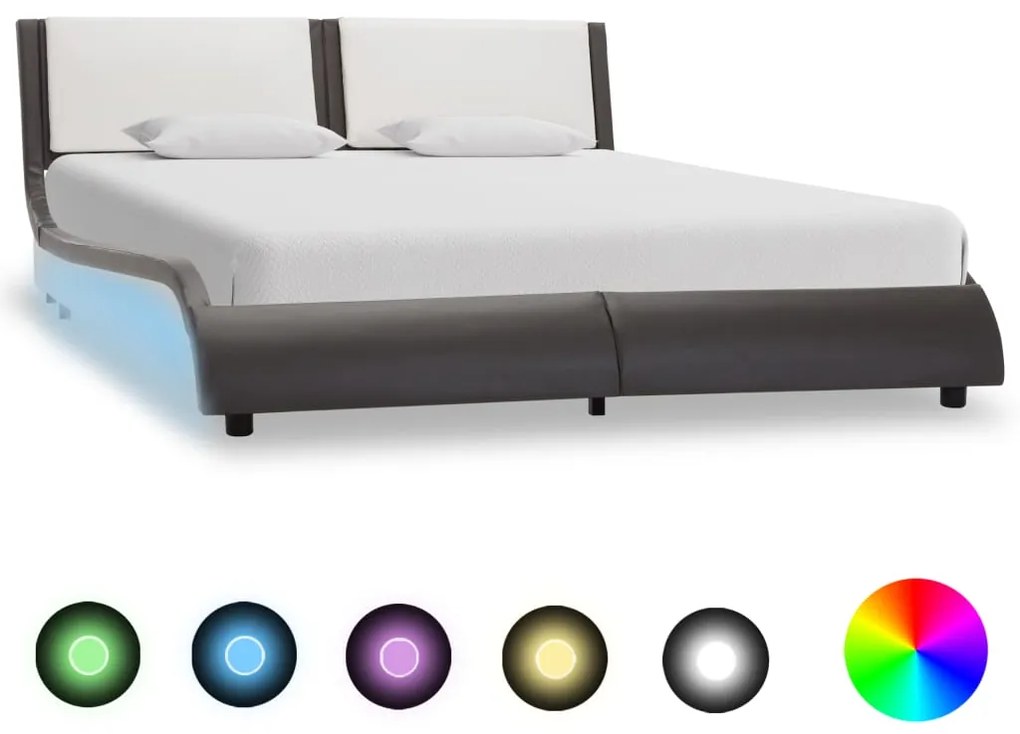 vidaXL Estrutura de cama com LED sem colchão cinza e branco 120x190 cm