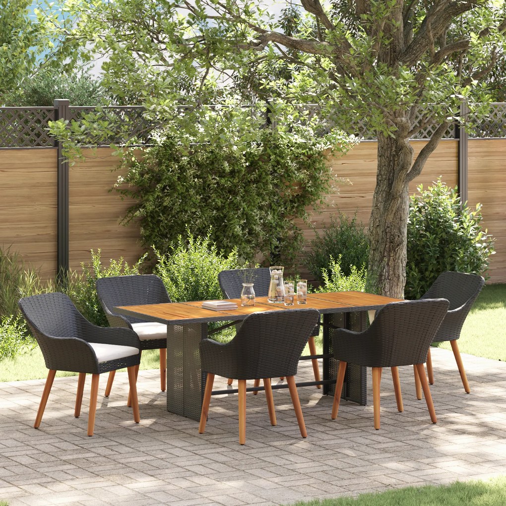 vidaXL Conjunto de Jantar de Jardim de 7 Peças em Rattan Preto