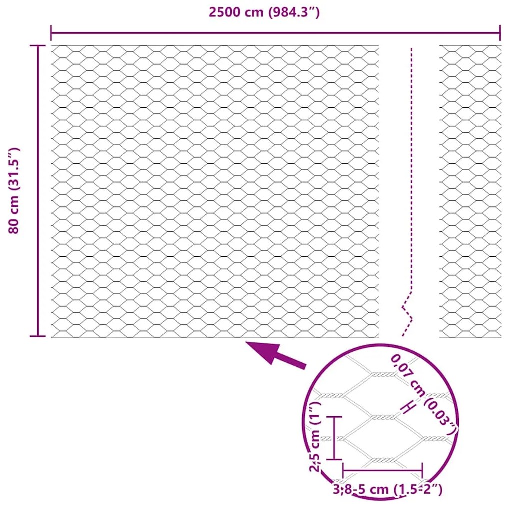 Cerca Hexagonal vidaXL Cinza 0,8x25 m Aço