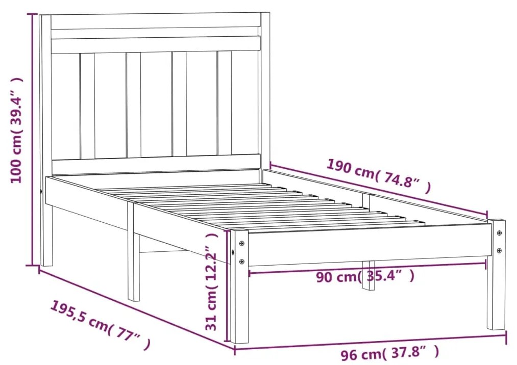 Estrutura de cama solteiro 90x190 cm madeira maciça branco