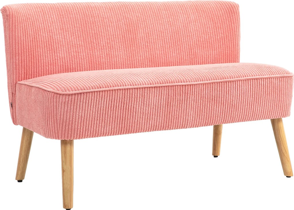 HOMCOM Sofá 2 lugares, design escandinavo elegante, estrutura de madeira maciça, até 150 kg, 117 x 56,5 x 77 cm, Rosa | Aosom Portugal