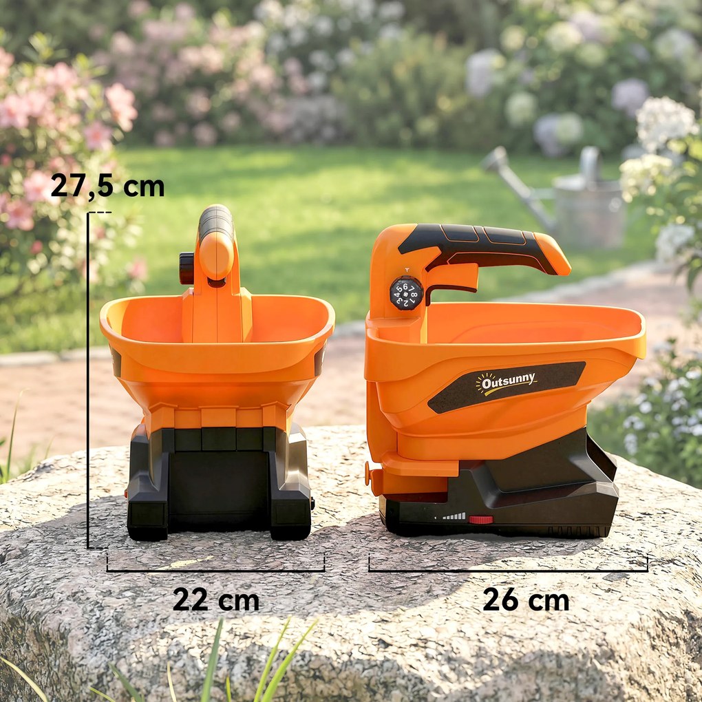 Distribuidor jardim Portátil 3,3 L 8 Níveis de Fluxo Largura de Dispersão Ajustável Porta USB para Relva Sal até 800 m² 26x22x27,5 cm Laranja
