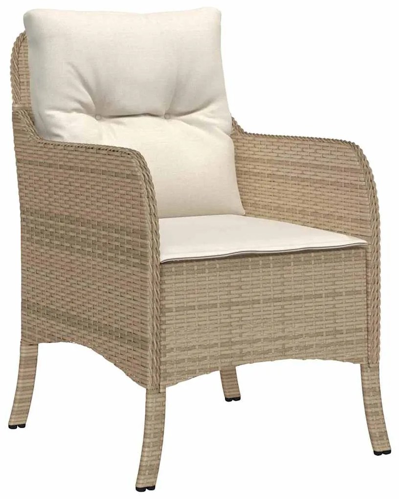 Conjunto de Jantar de Jardim de 3 Peças com Almofadas Bege Rattan PE