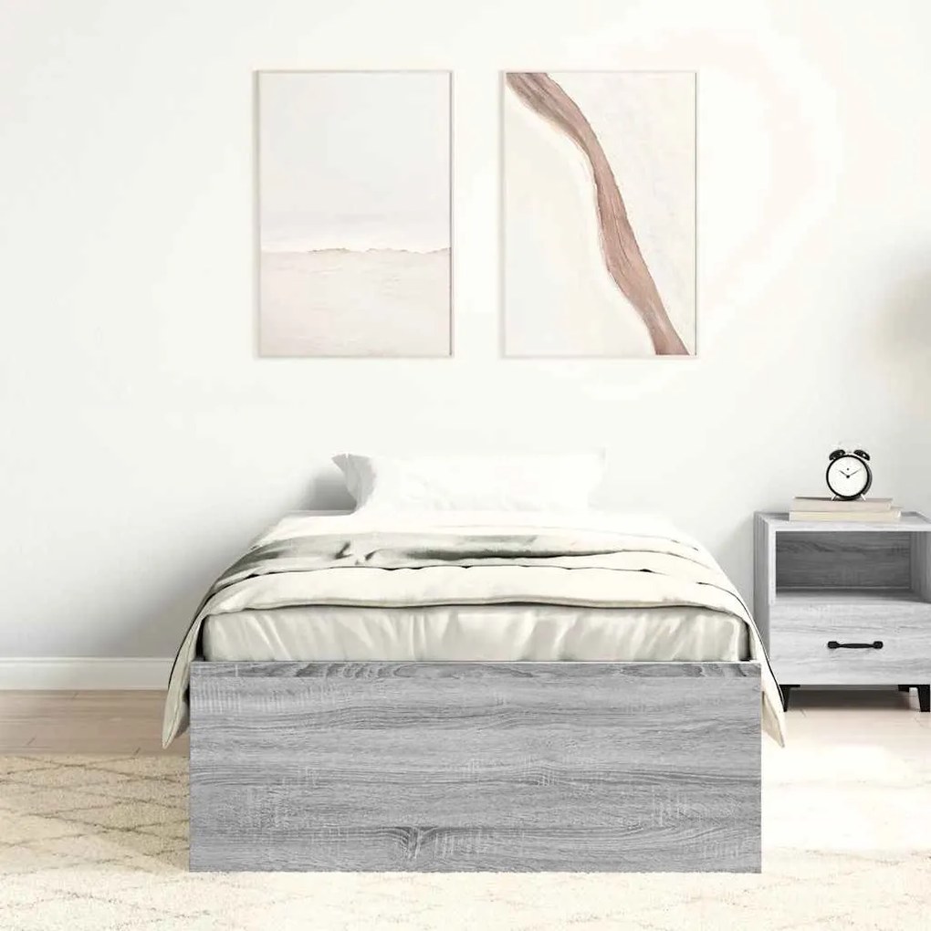 Estrutura de cama solteiro 75x190 cm cinzento sonoma