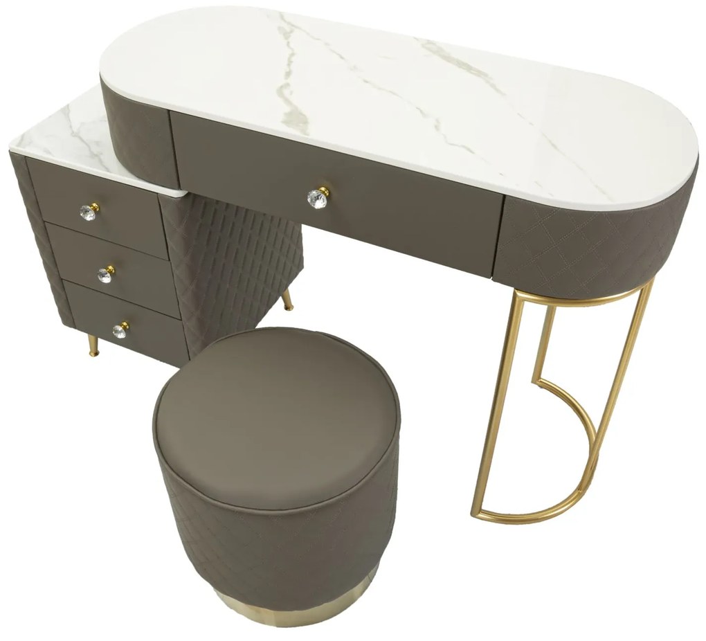 TOUCADOR SHARON COM BANCO 120X40X75 CM (TAMANHO DO BANCO Ø36X39) CINZA E DOURADO