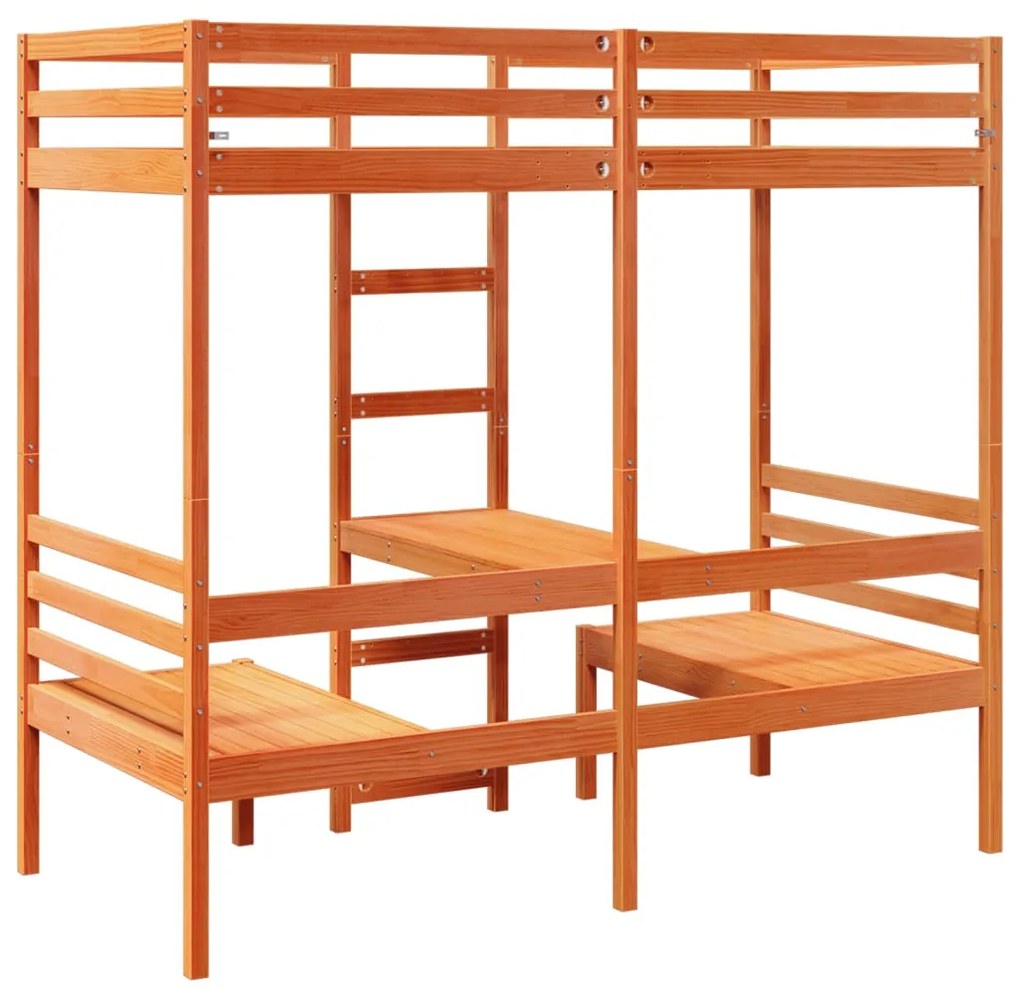 Cama alta c/ secretária/cadeiras 75x190 cm pinho castanho-mel