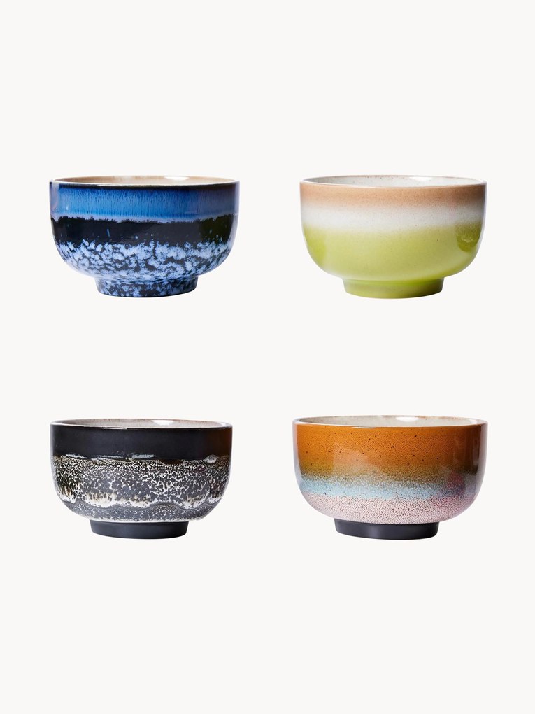 Tigelas de cerâmica pintadas à mão 70's, conjunto de 4