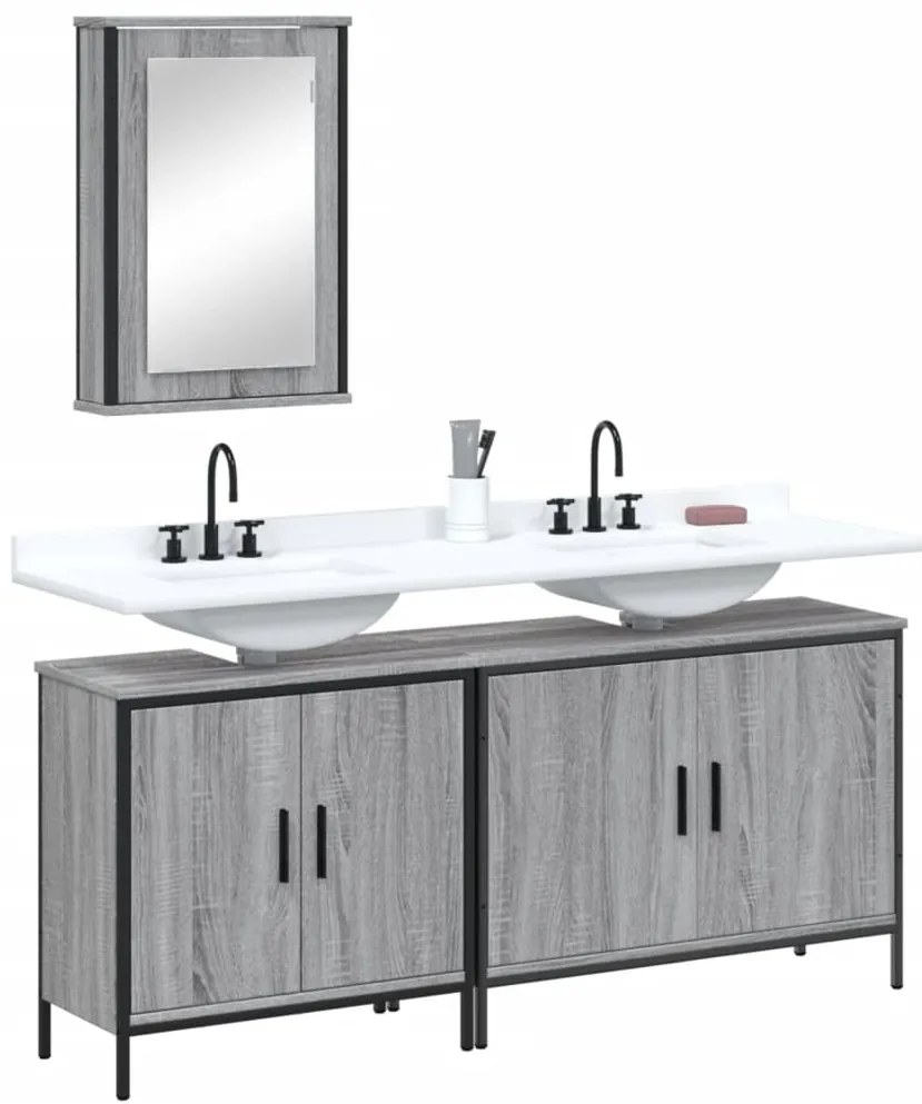 vidaXL 3 pcs Conjunto móveis casa de banho madeira proc. cinza sonoma