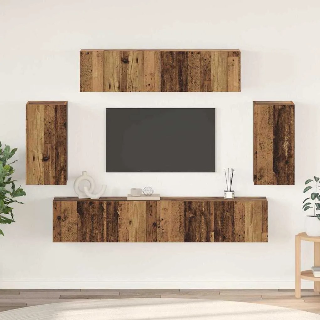 Conjunto de móvel de TV 6 pcs Madeira antiga Médio