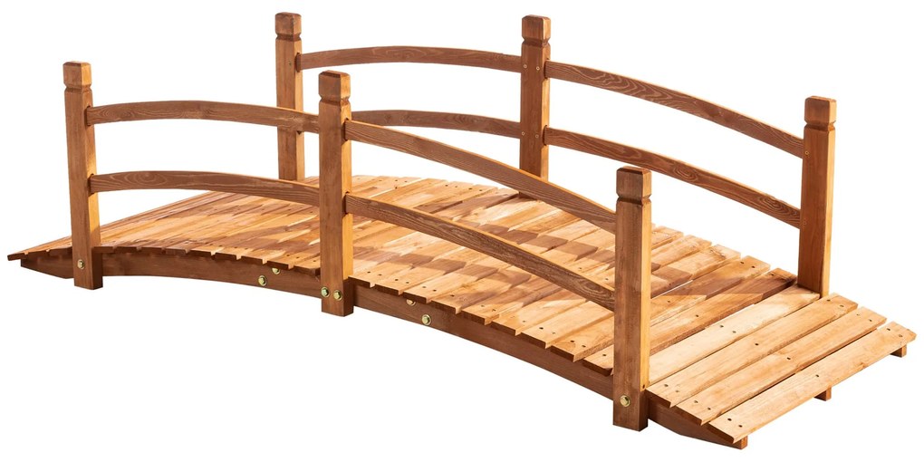 Outsunny Ponte Madeira Jardim com Corrimão Decoração Pátio Resistente 200kg 185x72x58cm Estilo Rústico