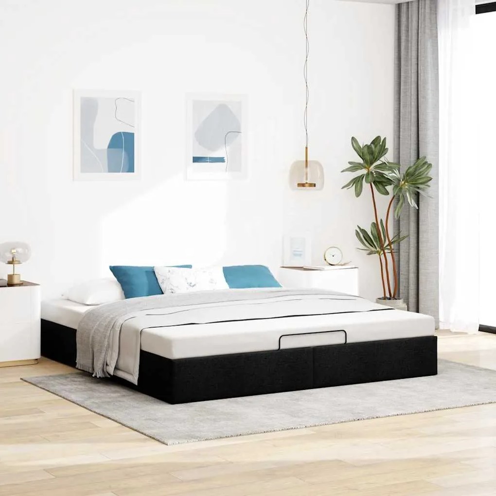 Estrutura de cama otomana sem colchão 200x200 cm tecido preto