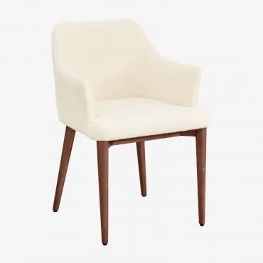 Pack De 2 Cadeiras De Jantar Com Braços Em Tosquia Banfil Madeira Escura & Chenille Branco - Sklum