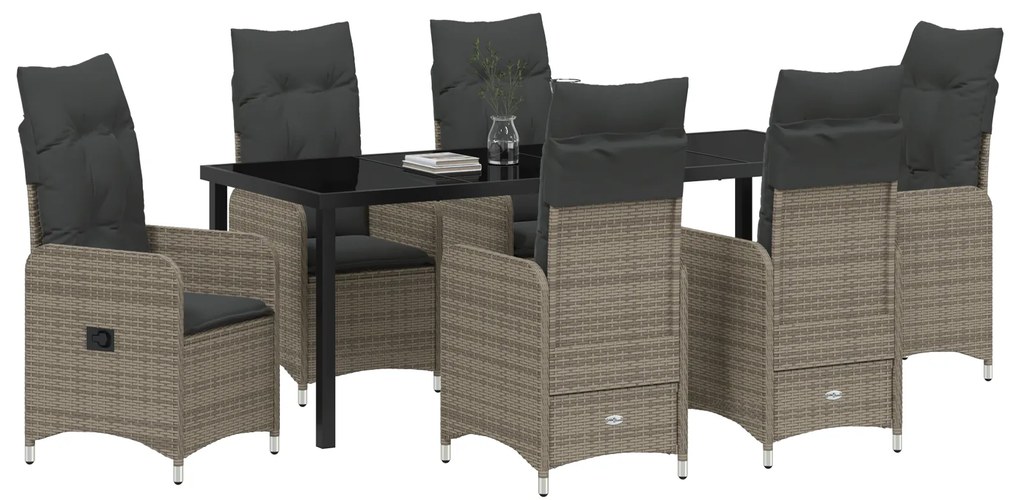 Conjunto de Jantar de Jardim de 7 Peças com Almofadas Cinza Rattan PE