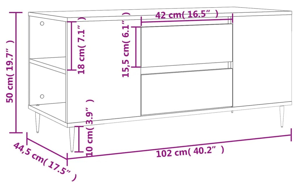 Mesa centro 102x44,5x50cm derivados de madeira branco brilhante