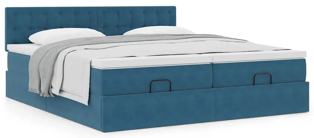 Estrutura cama otomana colchões 180x200 cm veludo azul escuro