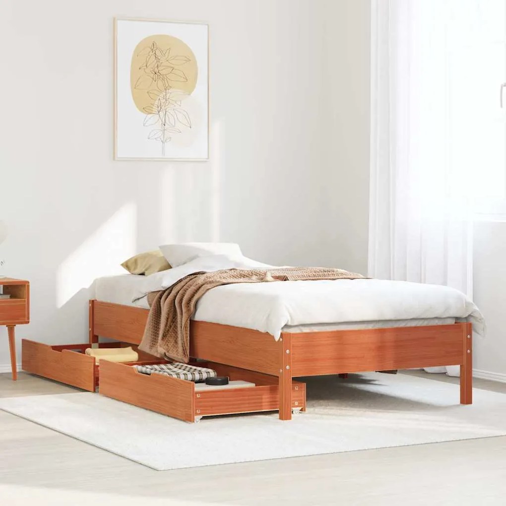 vidaXL Cama sem colchão 100x200 cm pinho maciço castanho-mel