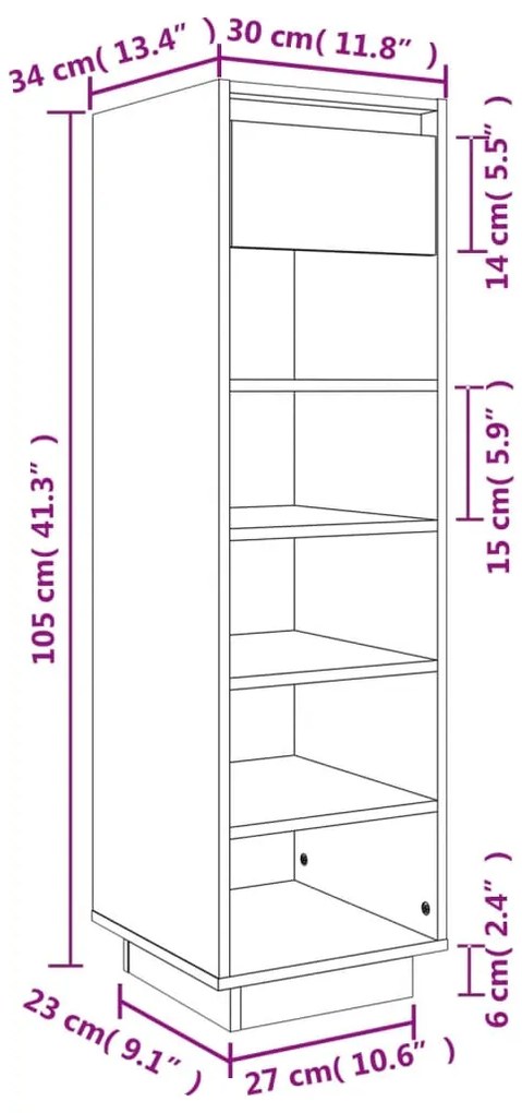 Sapateira 30x34x105 cm pinho maciço branco