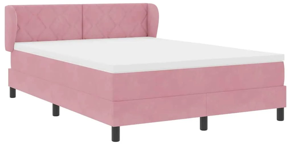 Cama Box Spring vidaXL com Colchão Rosa 160x200 cm Veludo
