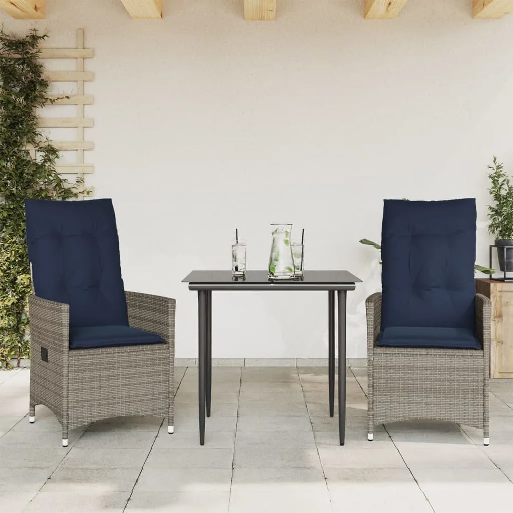 Cadeiras de jardim reclináveis 2 peças com almofadas em vime sintético