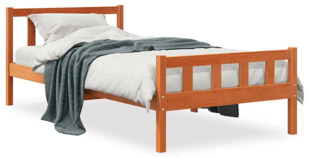 vidaXL Cama sem colchão 75x190 cm madeira de pinho maciça castanho-mel