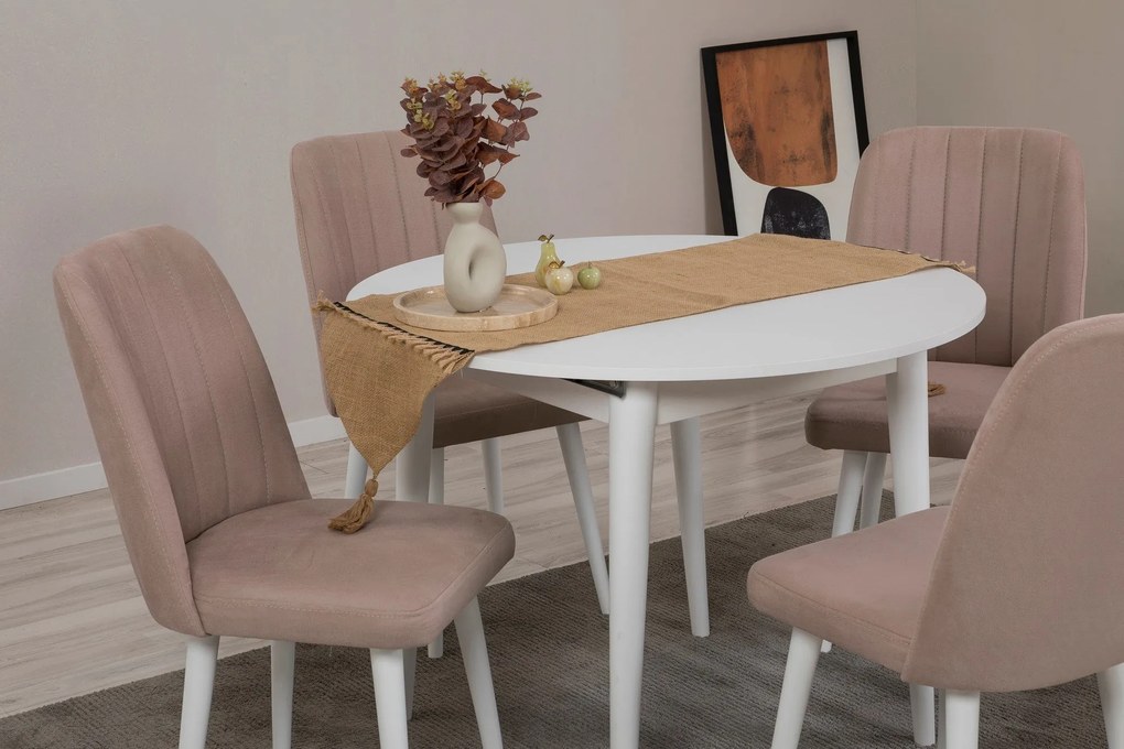 Conjunto de Mesa de Jantar Extensível Vina – Branco Pedra – Mesa: 100x