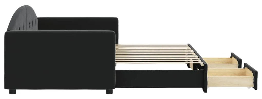 Sofá-cama com gavetão e gavetas 90x200 cm veludo preto
