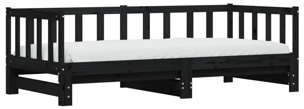 Sofá-cama com gavetão 80x200 cm madeira de pinho maciça preto