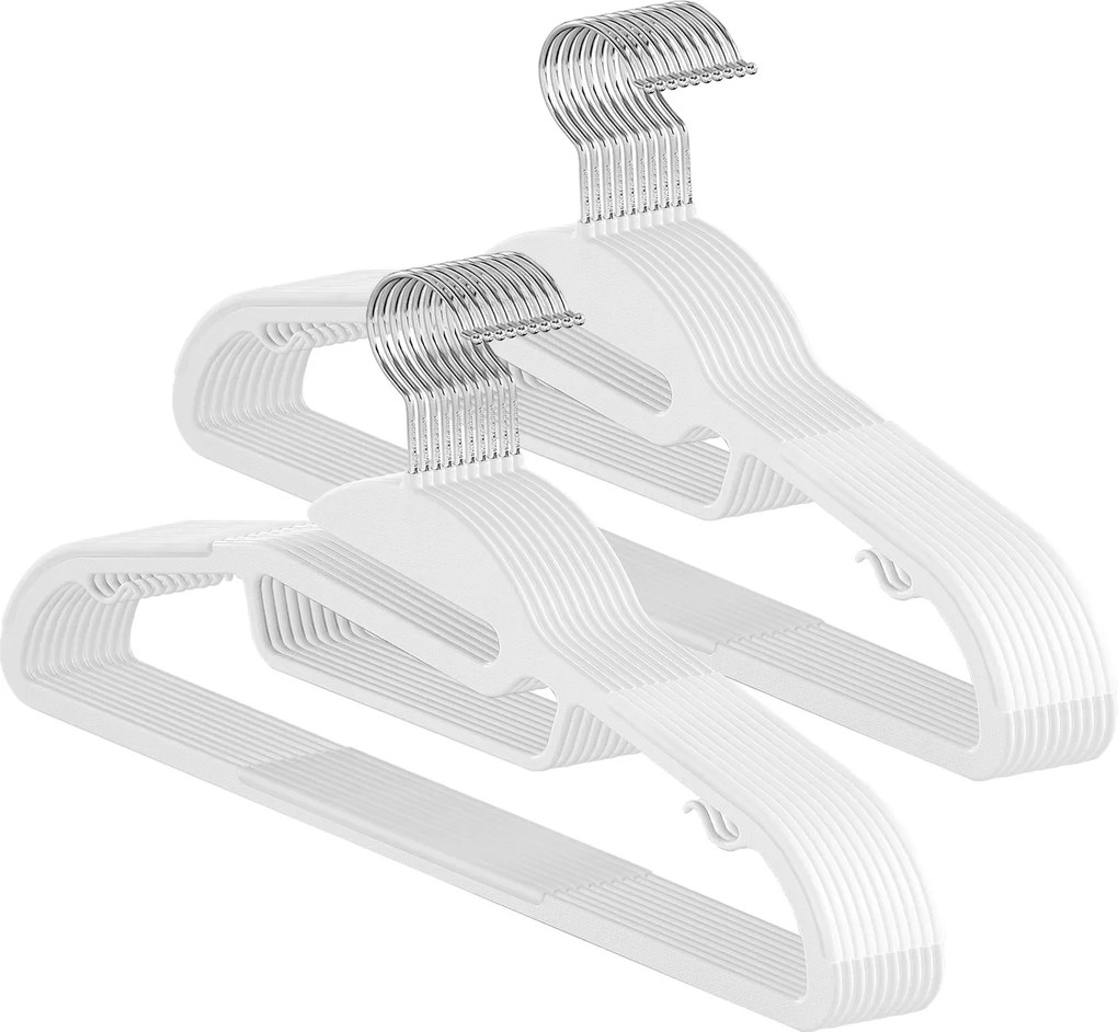 Conjunto de 20 Cabides de plástico, com abertura em forma de U brancos