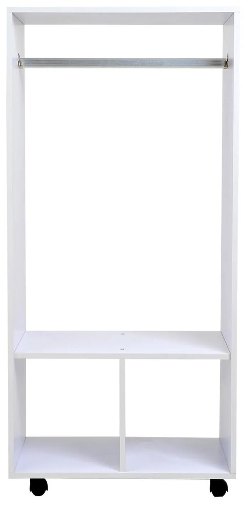 Armario Roupeiro Madeira Móvel com Trilho Estantes Organizador 60x40x128cm Branco