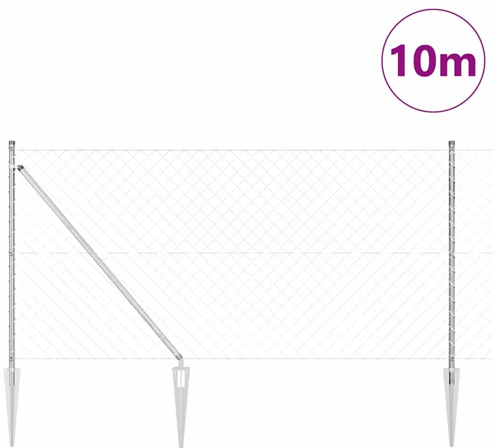 Conjunto de Postes de Cerca Prateado 10 x 1 m Aço galvanizado