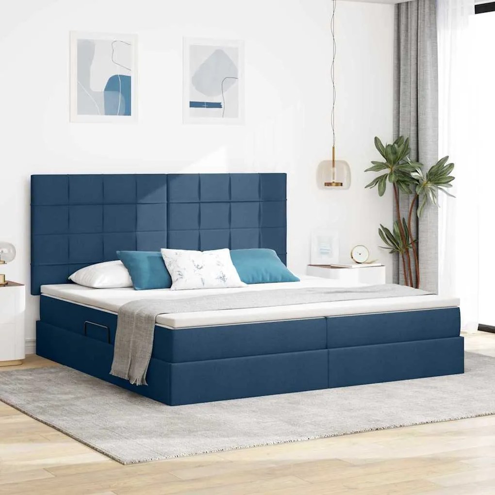 vidaXL Cama com arrumação e colchão Azul 200 x 200 cm Poliéster