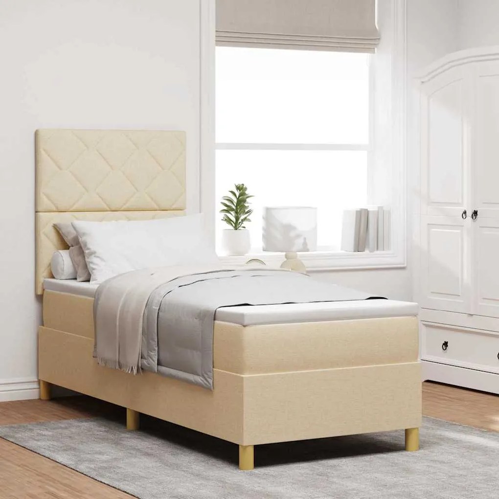 vidaXL Cama Box Spring LED com colchão Creme 80 x 200 cm tecido